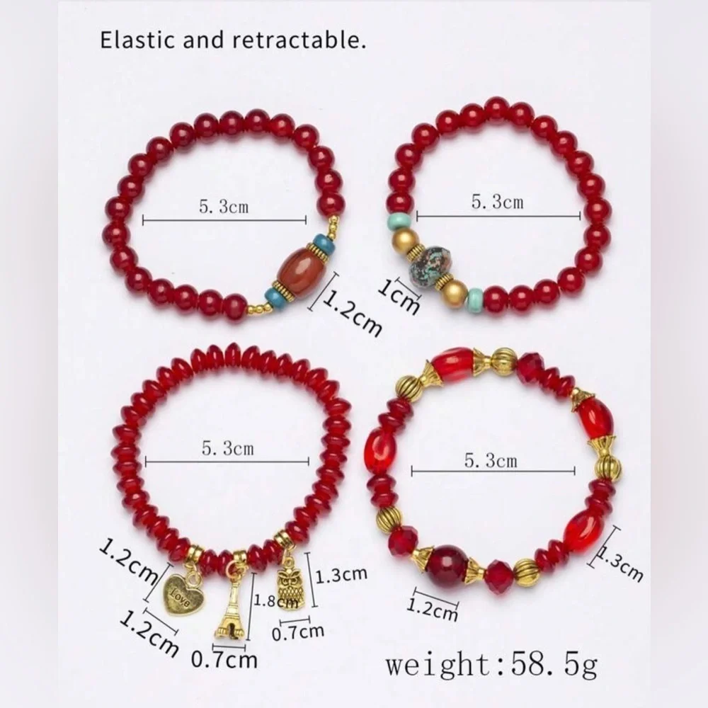 ✨NEW Red Beaded Charm Bracelet love Eiffel Tower Paris - Picture 2 of 2